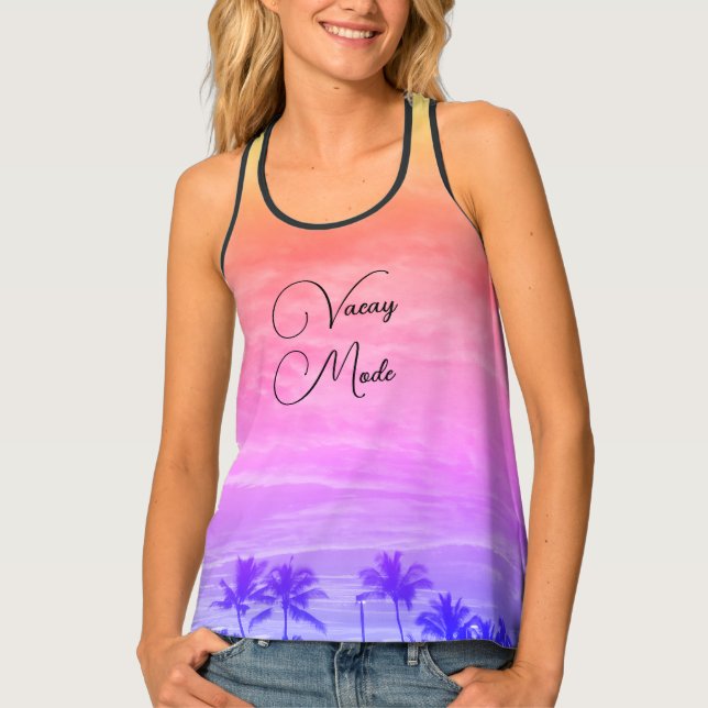 Pastel Rainbow Tropical Sunset Vacay Mode Tank Top (Front)