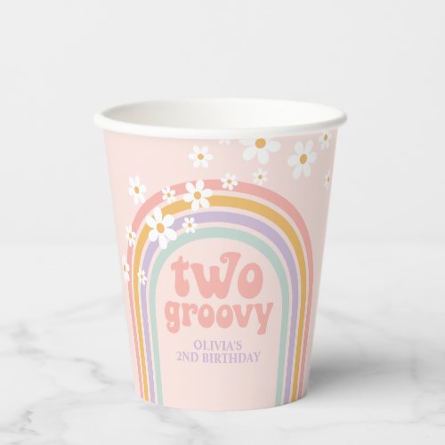 Pastel rainbow two groovy 2nd birthday paper cups