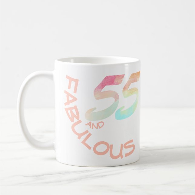 Pastel Rainbow Typography 55 Year Old Birthday Coffee Mug (Left)