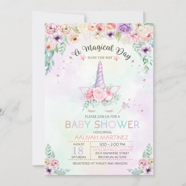 Pastel Rainbow Unicorn Baby Shower Invitation (Front)