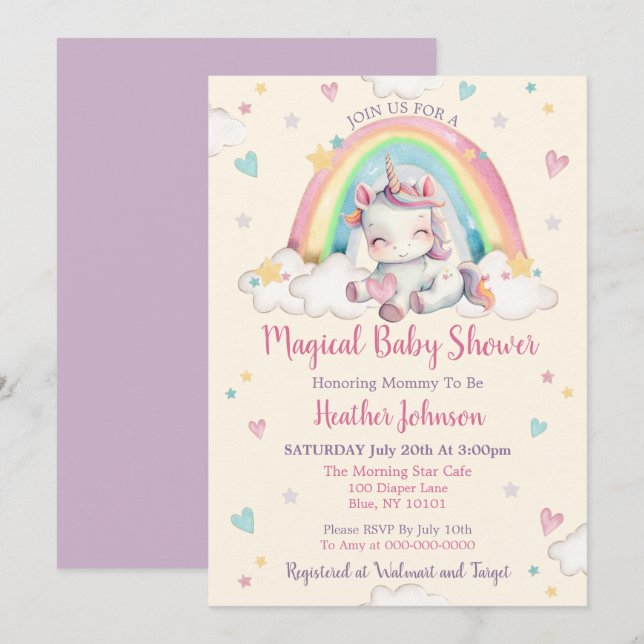 Pastel Rainbow Unicorn Baby Shower Invitation (Front/Back)