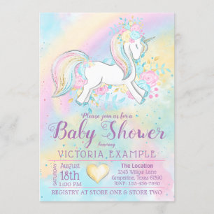 Pastel Rainbow Unicorn Baby Shower Invitations