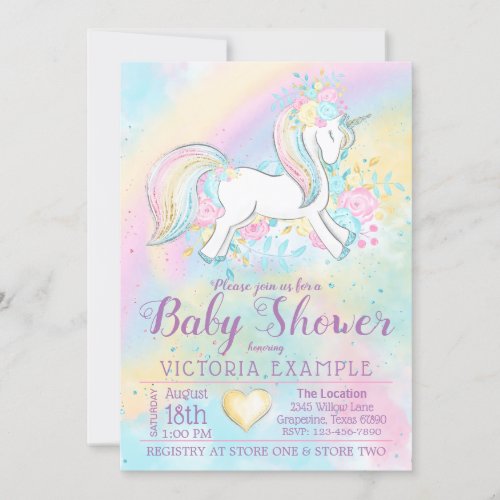 Pastel Rainbow Unicorn Baby Shower Invitations