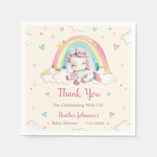 Pastel Rainbow Unicorn Baby Shower Napkins (Front)