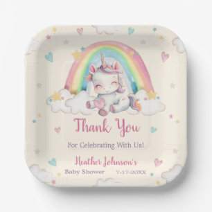 Pastel Rainbow Unicorn Baby Shower Paper Plates