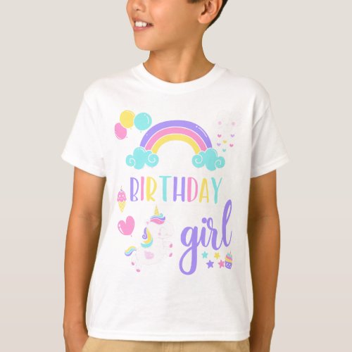 Pastel Rainbow Unicorn Birthday Girl T_Shirt