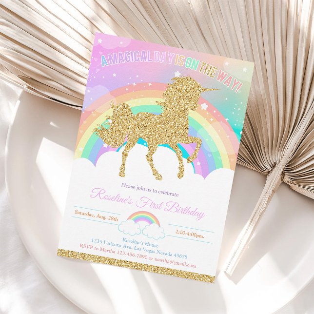 Pastel Rainbow Unicorn Birthday Invitation (Creator Uploaded)