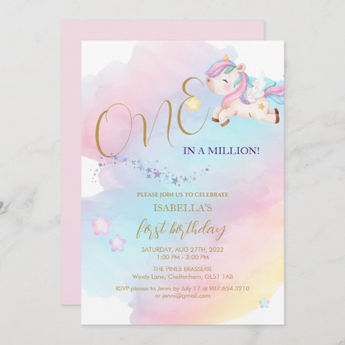Pastel Rainbow Unicorn Birthday Invitation