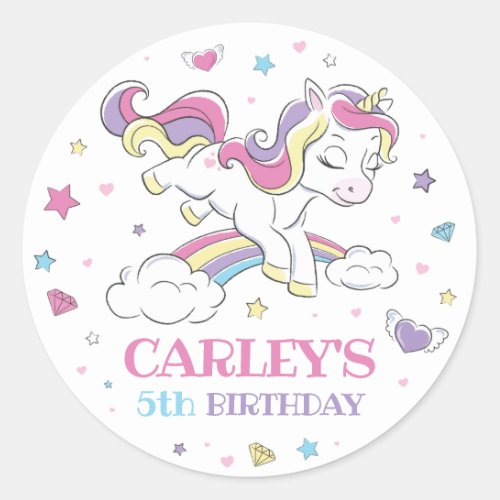 Pastel Rainbow Unicorn Birthday Party Any Age Classic Round Sticker