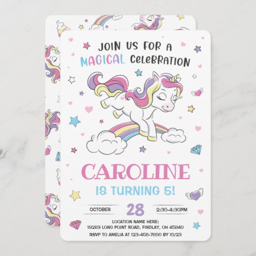 Pastel Rainbow Unicorn Birthday Party Any Age Invitation