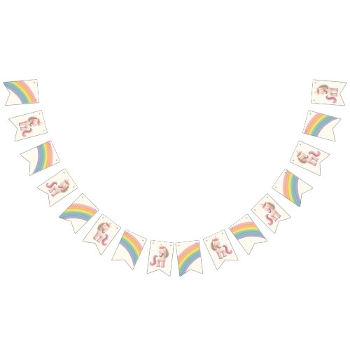 Pastel Rainbow Unicorn Birthday Party Bunting Flags