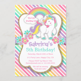 Pastel Rainbow Unicorn Birthday Party Invitation