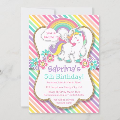 Pastel Rainbow Unicorn Birthday Party Invitation