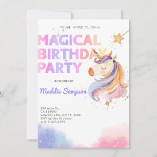 Pastel Rainbow Unicorn Birthday Party Invite Girl