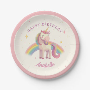 Pastel Rainbow Unicorn Birthday Party Paper Plates