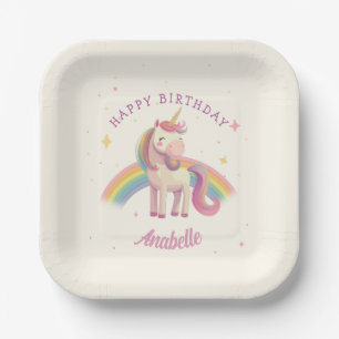 Pastel Rainbow Unicorn Birthday Party Paper Plates