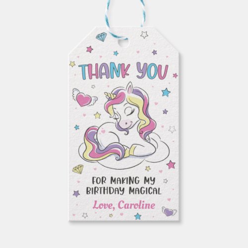 Pastel Rainbow Unicorn Birthday Party Thank You Gift Tags