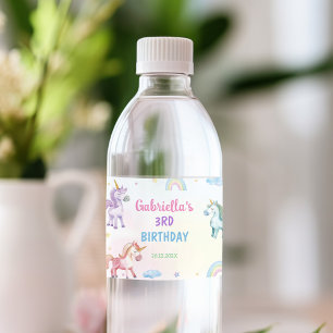 Pastel Rainbow Unicorn Birthday Party Water Bottle Label