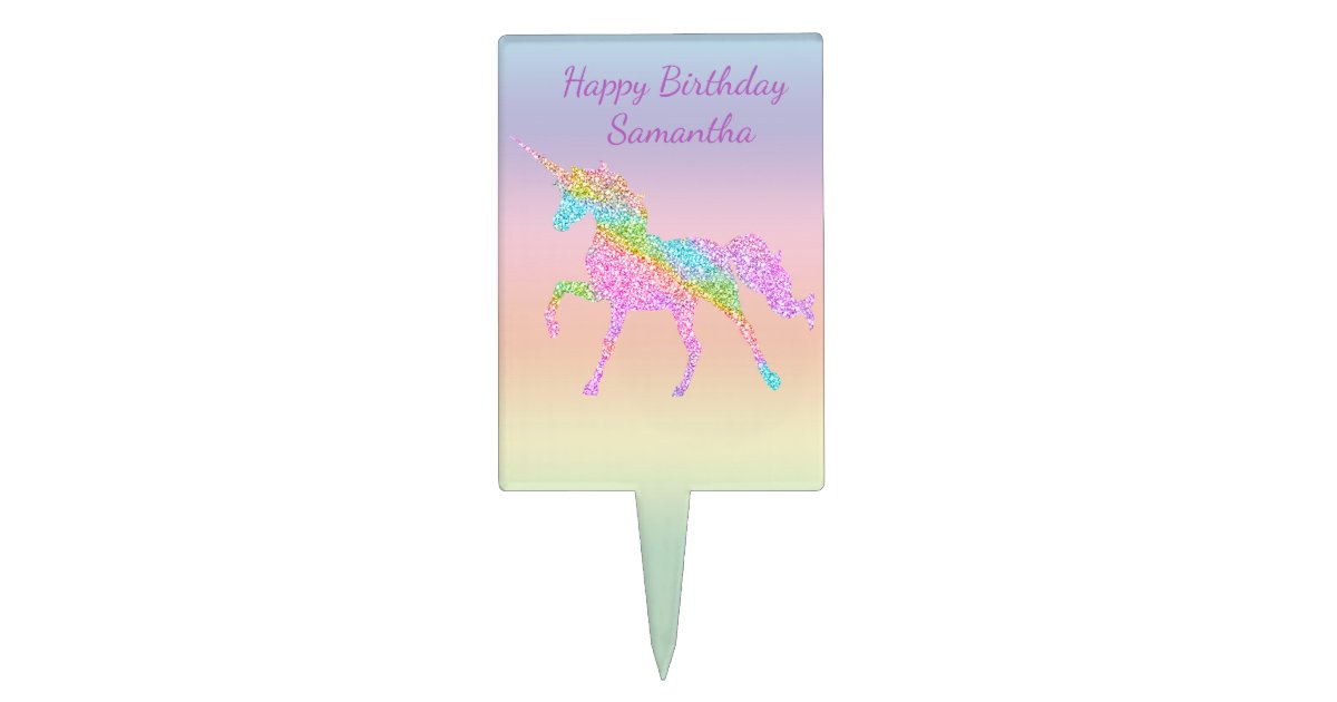 pastel rainbow unicorn cake pick topper zazzlecom