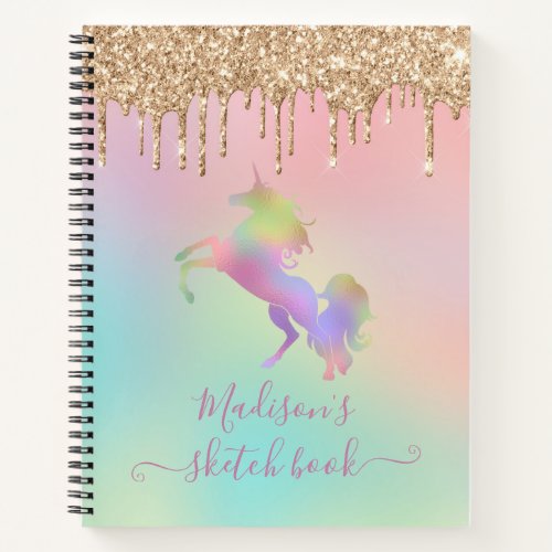  Pastel Rainbow Unicorn Dripping Gold Glitter  Notebook