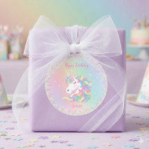 Pastel Rainbow Unicorn Happy Birthday