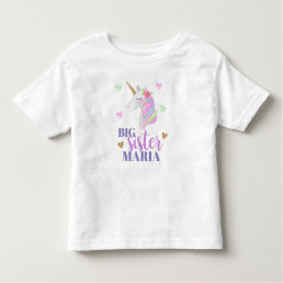 Pastel Rainbow Unicorn &amp; Hearts Big Sister Toddler T-shirt