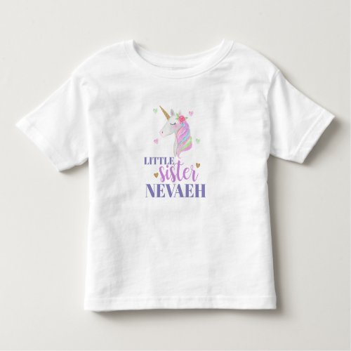 Pastel Rainbow Unicorn  Hearts Little Sister Todd Toddler T_shirt