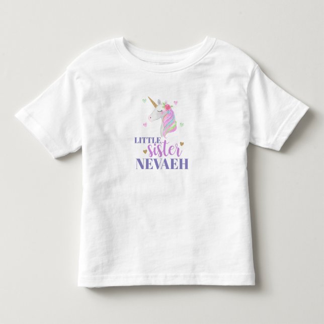 Pastel Rainbow Unicorn & Hearts Little Sister Todd Toddler T-shirt (Front)