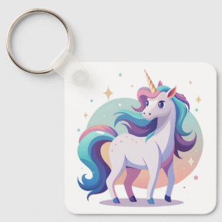 Pastel rainbow unicorn in cartoon style keychain
