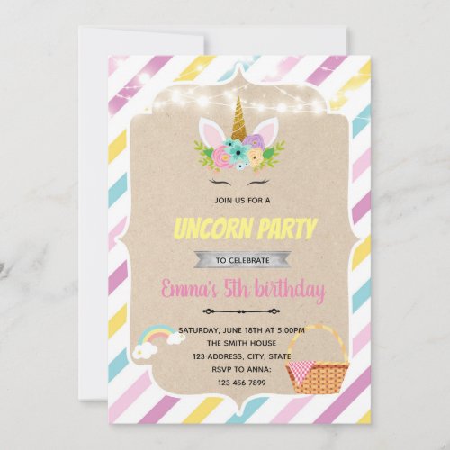 Pastel rainbow unicorn invitation