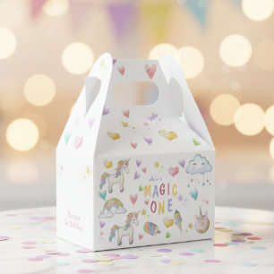 Pastel rainbow unicorn magic one birthday favor boxes