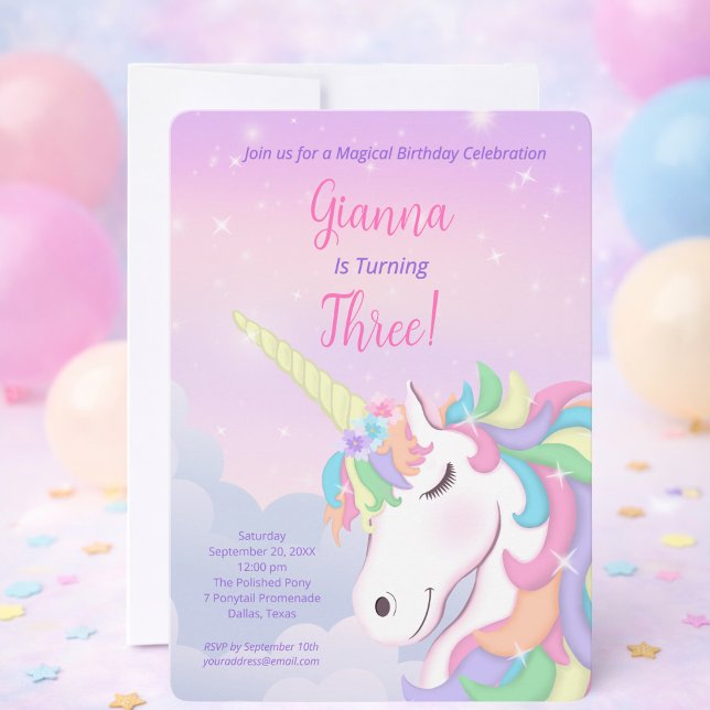 Pastel Rainbow Unicorn Magical Birthday Invitation (Creator Uploaded)