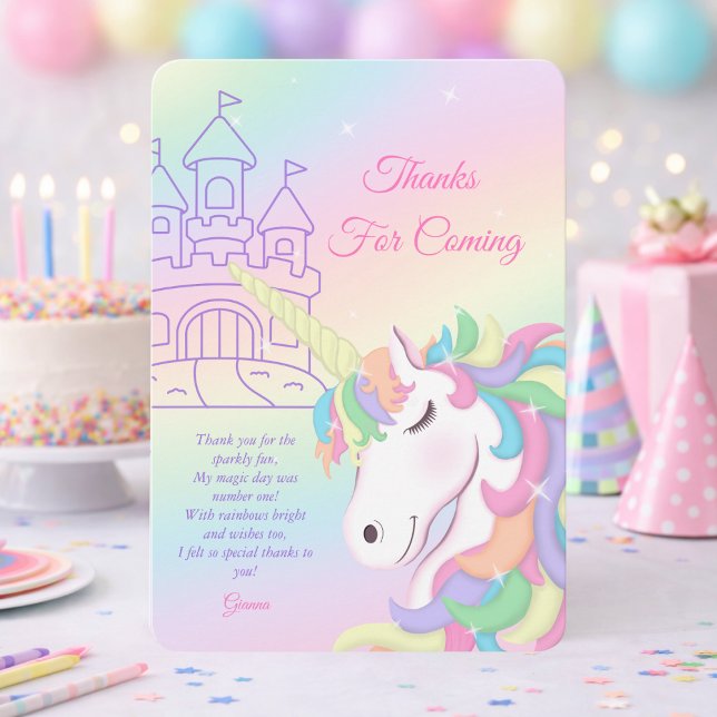 Pastel Rainbow Unicorn Magical Birthday Thank You Card (Creator Uploaded)
