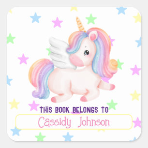 Pastel rainbow unicorn name bookplate