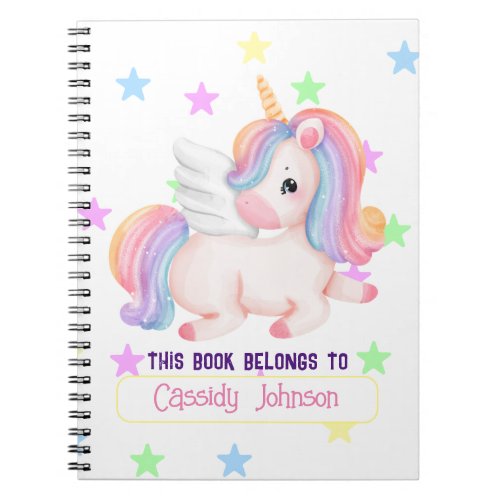 Pastel rainbow unicorn name bookplate notebook