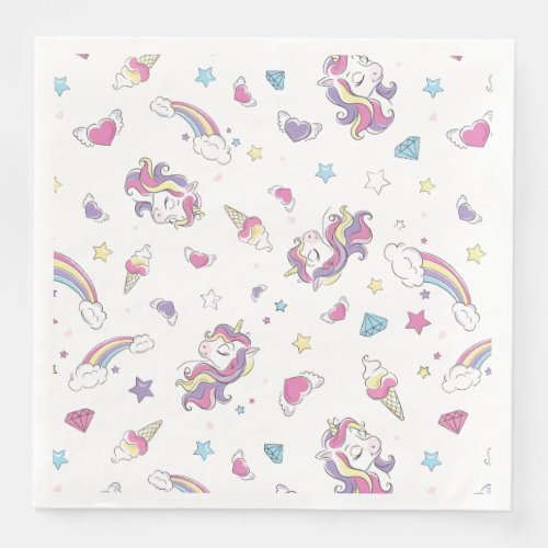 Pastel Rainbow Unicorn Pattern Birthday Party  Paper Dinner Napkins