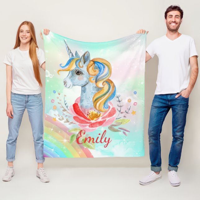 Pastel Rainbow Unicorn Personalized Fleece Blanket (Creator Uploaded)