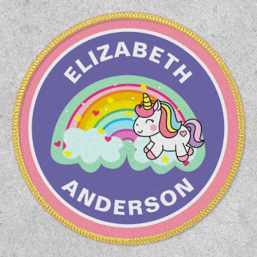 Pastel Rainbow Unicorn Personalized Name Kids Patch