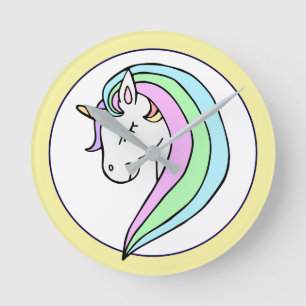 Pastel Rainbow Unicorn Round Clock