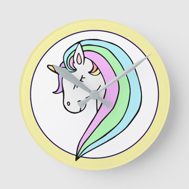 Pastel Rainbow Unicorn Round Clock (Front)