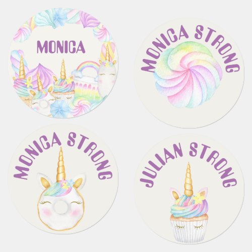 Pastel rainbow unicorn sweets clothing label