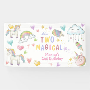 Pastel rainbow unicorn two magical birthday banner