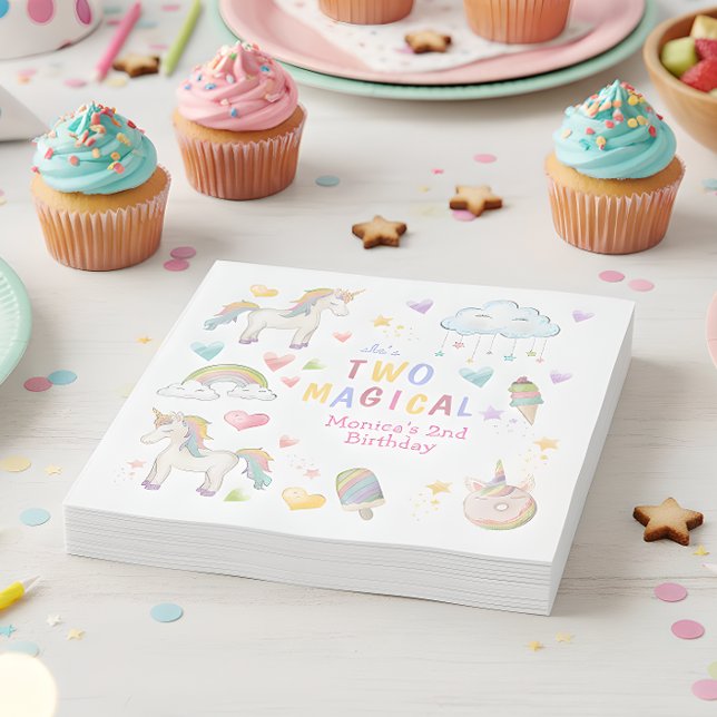 Pastel rainbow unicorn two magical birthday napkins (Creator Uploaded)
