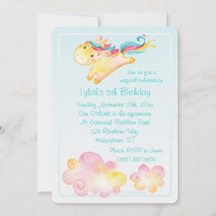 Pastel Rainbow Unicorn with Sweet Clouds Invitation