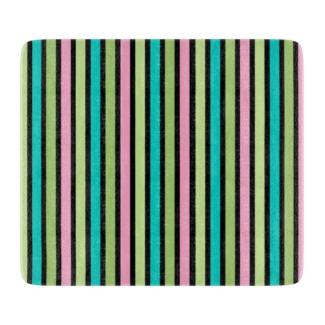 Pastel Rainbow Vertical Lines Geometric Pink Green Cutting Board (Front)