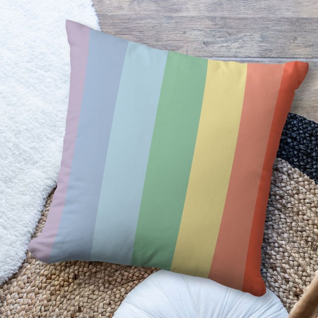 Pastel Rainbow Vertical Stripes Throw Pillow (Pastel Rainbow Vertical Stripes Pillow)