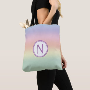 Pastel Rainbow Water Colors Monogrammed Tote Bag