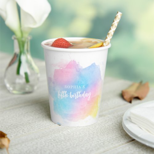 Pastel Rainbow Watercolor Birthday  Paper Cups