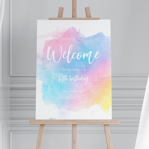 Pastel Rainbow Watercolor Birthday Welcome Sign