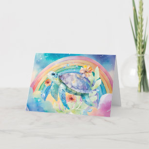 Pastel Rainbow Watercolor Floral Sea Turtle Card